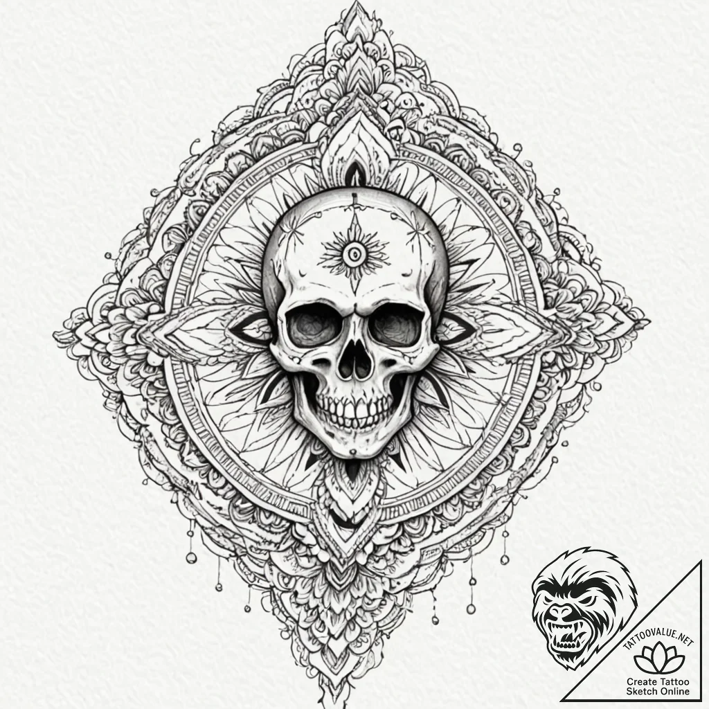 A filigree locket with a skull inside, ink il... - tattoo sketch (№1751705633_0, 05.07.2025 08:53) — tattoovalue.net
