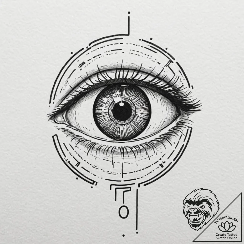A dotwork tattoo of hal 9000's red eye, with... - tattoo sketch (№1751705888_0, 05.07.2025 08:58) — tattoovalue.net