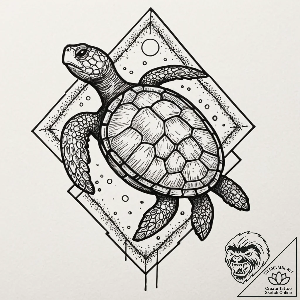 A neo-traditional tattoo of the turtle maturi... - tattoo sketch (№1751705973_0, 05.07.2025 08:59) — tattoovalue.net