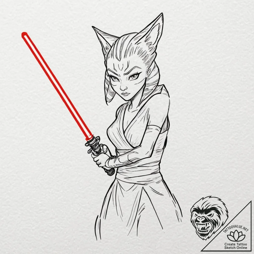 36. linework tattoo of ahsoka tano with her t... - tattoo sketch (№1751706229_0, 05.07.2025 09:03) — tattoovalue.net