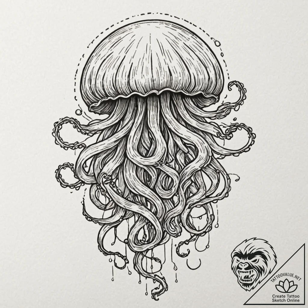 Gorgon jellyfish, tattoo flash sheet design,... - tattoo sketch (№1751706315_0, 05.07.2025 09:05) — tattoovalue.net