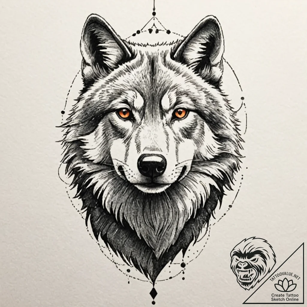 Black wolf, artistic tattoo sketch, stylized... - tattoo sketch (№1751707239_0, 05.07.2025 09:20) — tattoovalue.net