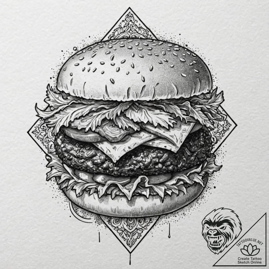 A neo-traditional tattoo of a kahuna burger b... - tattoo sketch (№1751707320_0, 05.07.2025 09:22) — tattoovalue.net