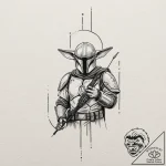 10. linework tattoo design of the mandalorian… – tattoo sketch (№1751709088_0, 05.07.2025 09:51) — tattoovalue.net