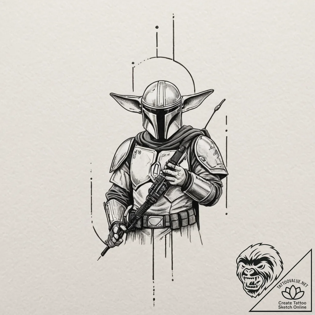 10. linework tattoo design of the mandalorian... - tattoo sketch (№1751709088_0, 05.07.2025 09:51) — tattoovalue.net