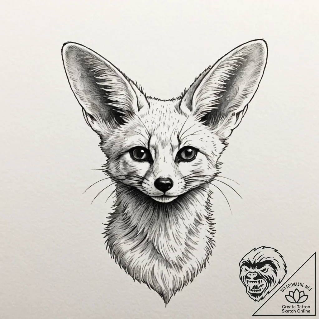 A fennec fox with large ears, tattoo flash sh... - tattoo sketch (№1751709624_0, 05.07.2025 10:00) — tattoovalue.net
