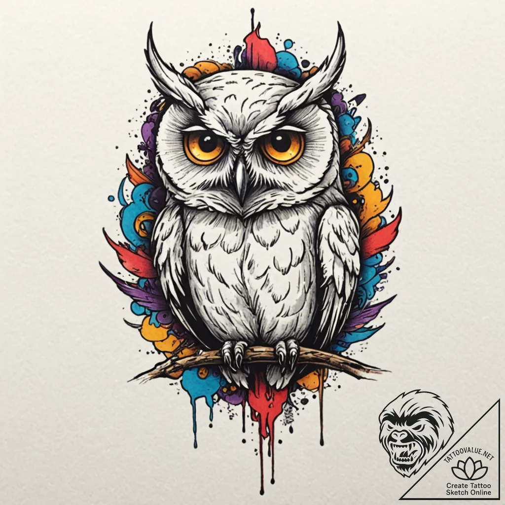 Owl with skull, artistic tattoo sketch, detai... - tattoo sketch (№1751710490_0, 05.07.2025 10:14) — tattoovalue.net