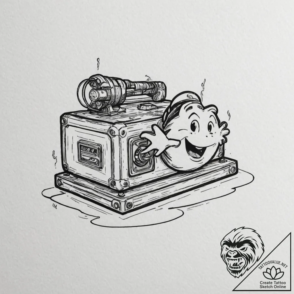 A ghostbusters ghost trap, tattoo line art, b... - tattoo sketch (№1751710656_0, 05.07.2025 10:17) — tattoovalue.net