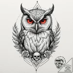 Owl with skull, ink illustration for tattoo,… – tattoo sketch (№1751711422_0, 05.07.2025 10:30) — tattoovalue.net