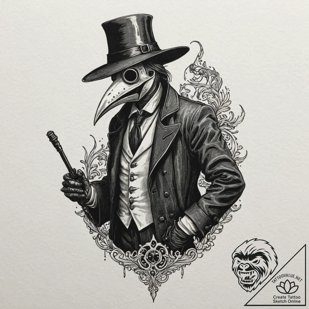 Plague doctor, ink illustration for tattoo, m... - tattoo sketch (№1751711760_0, 05.07.2025 10:36) — tattoovalue.net