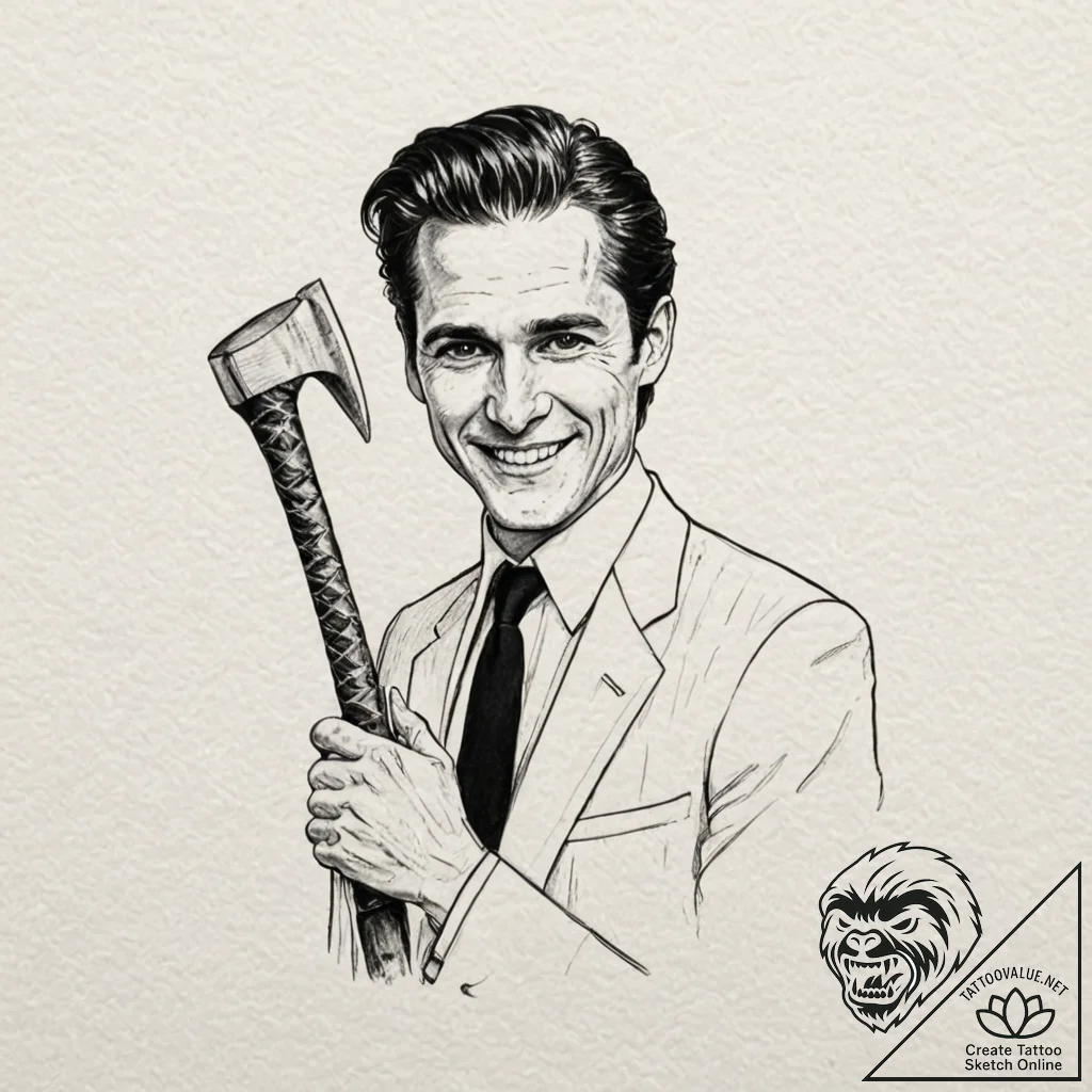 A neo-traditional portrait of patrick bateman... - tattoo sketch (№1751712361_0, 05.07.2025 10:46) — tattoovalue.net