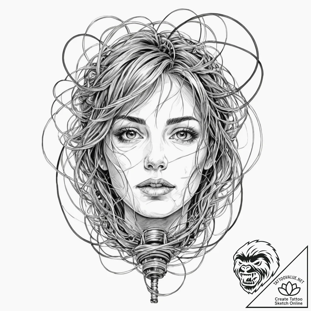 Trash polka composition of a human battery in... - tattoo sketch (№1751712446_0, 05.07.2025 10:47) — tattoovalue.net