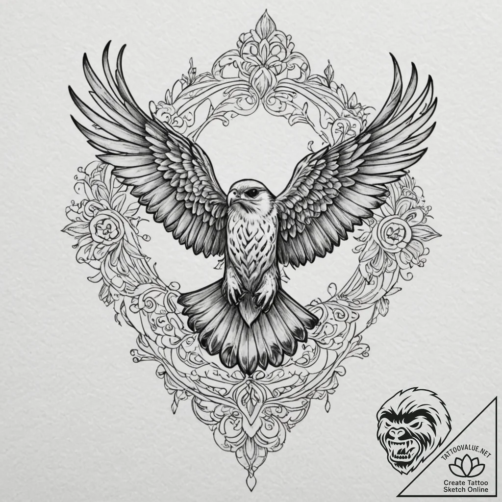 Falcon, concept art for tattoo, ornamental ta... - tattoo sketch (№1751712531_0, 05.07.2025 10:48) — tattoovalue.net