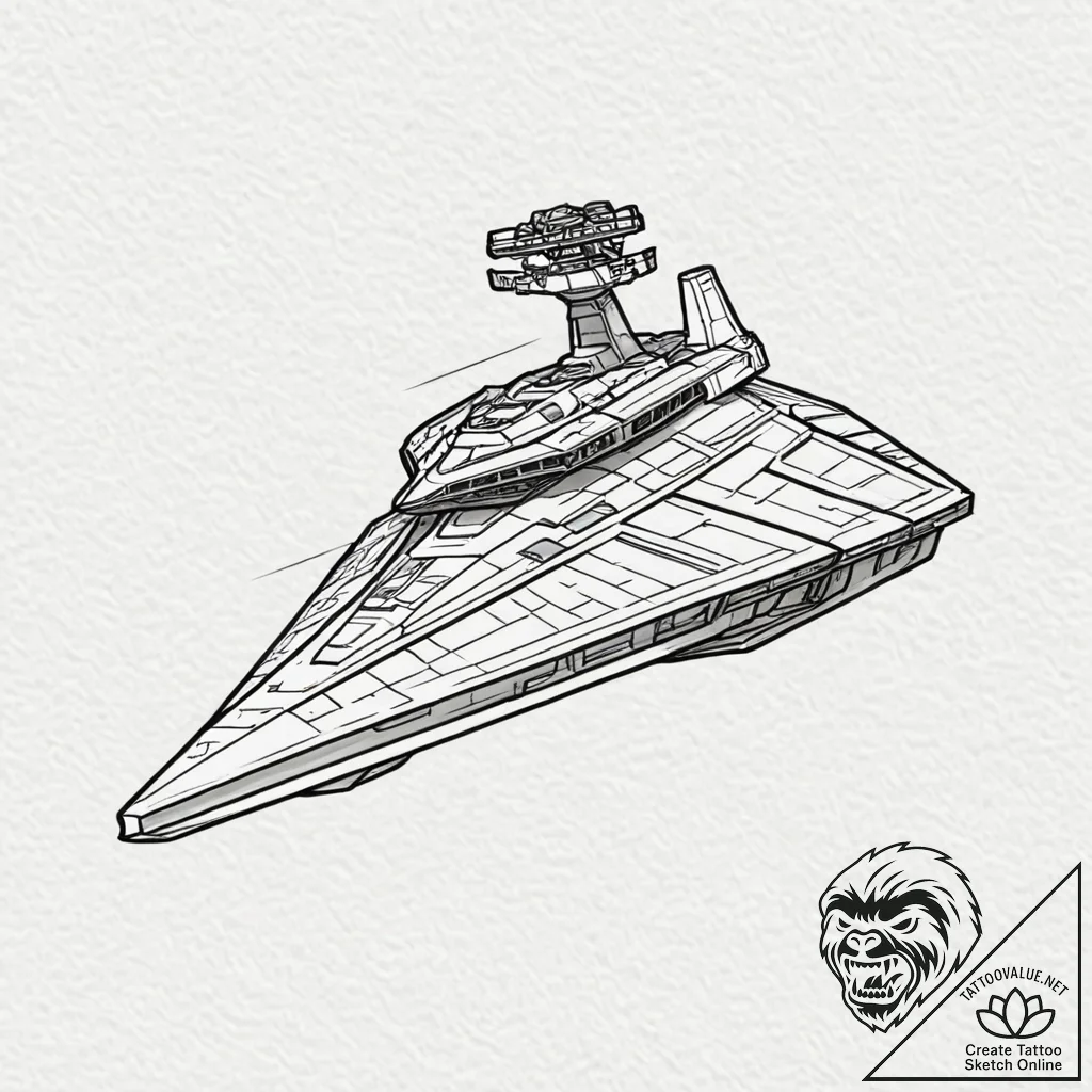 Linework design of a star destroyer, seen fro... - tattoo sketch (№1751712703_0, 05.07.2025 10:51) — tattoovalue.net