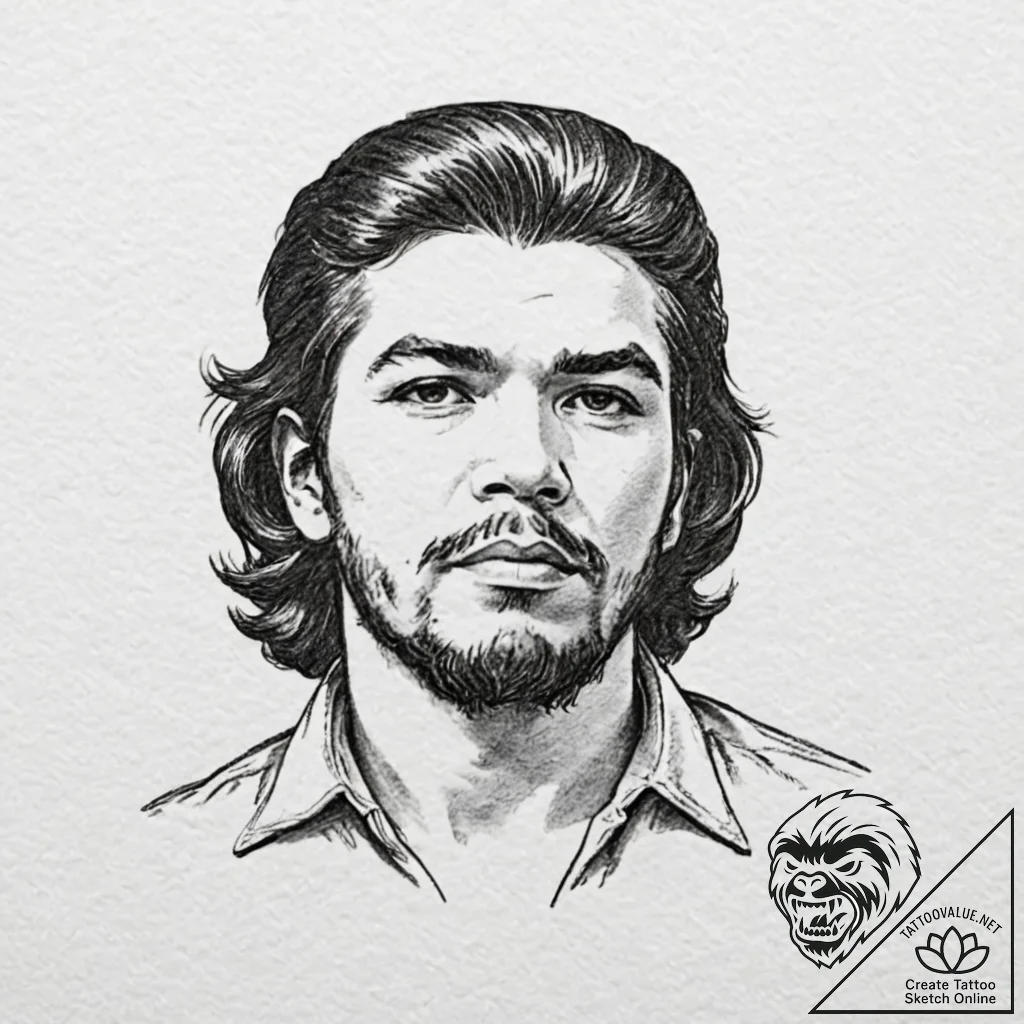 Che guevara, tattoo sketch design, minimalist... - tattoo sketch (№1751712789_0, 05.07.2025 10:53) — tattoovalue.net