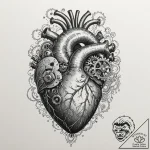 Anatomical heart with mechanical gears inside… – tattoo sketch (№1751713475_0, 05.07.2025 11:04) — tattoovalue.net