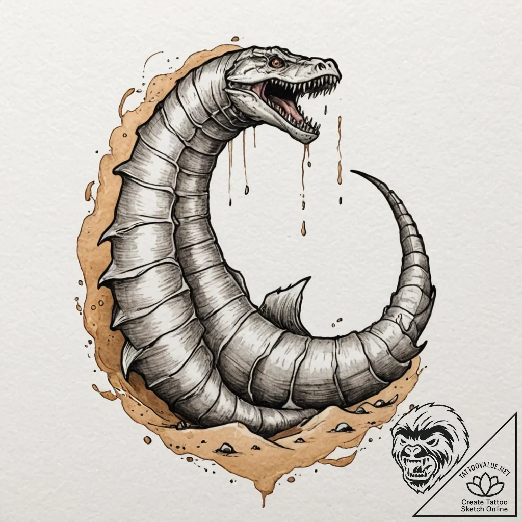 Neo-traditional tattoo design of a sandworm (... - tattoo sketch (№1751713646_0, 05.07.2025 11:07) — tattoovalue.net