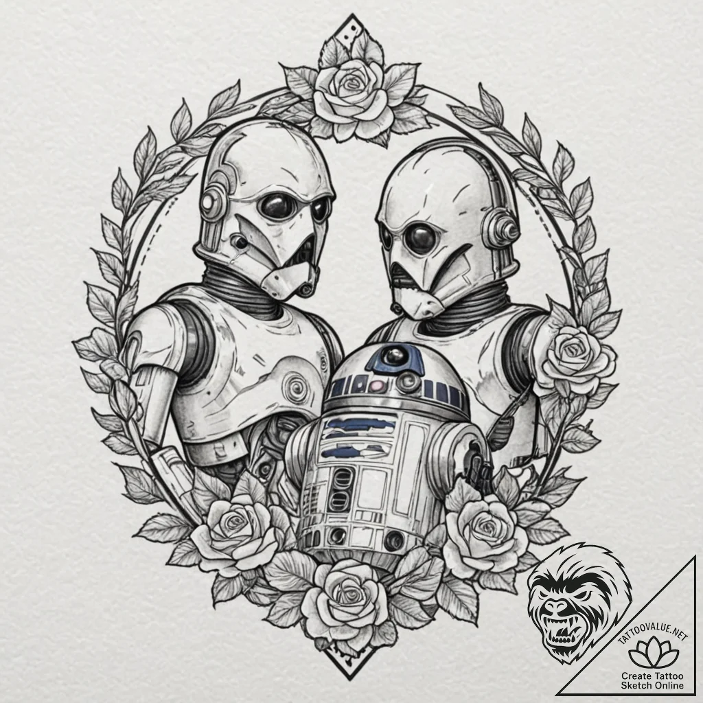 21. a watercolor sketch of r2-d2 and c-3po, b... - tattoo sketch (№1751714245_0, 05.07.2025 11:17) — tattoovalue.net