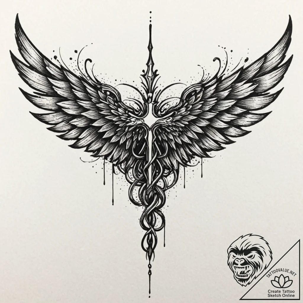 Wings, tattoo line art, blackwork tattoo styl... - tattoo sketch (№1751714923_0, 05.07.2025 11:28) — tattoovalue.net