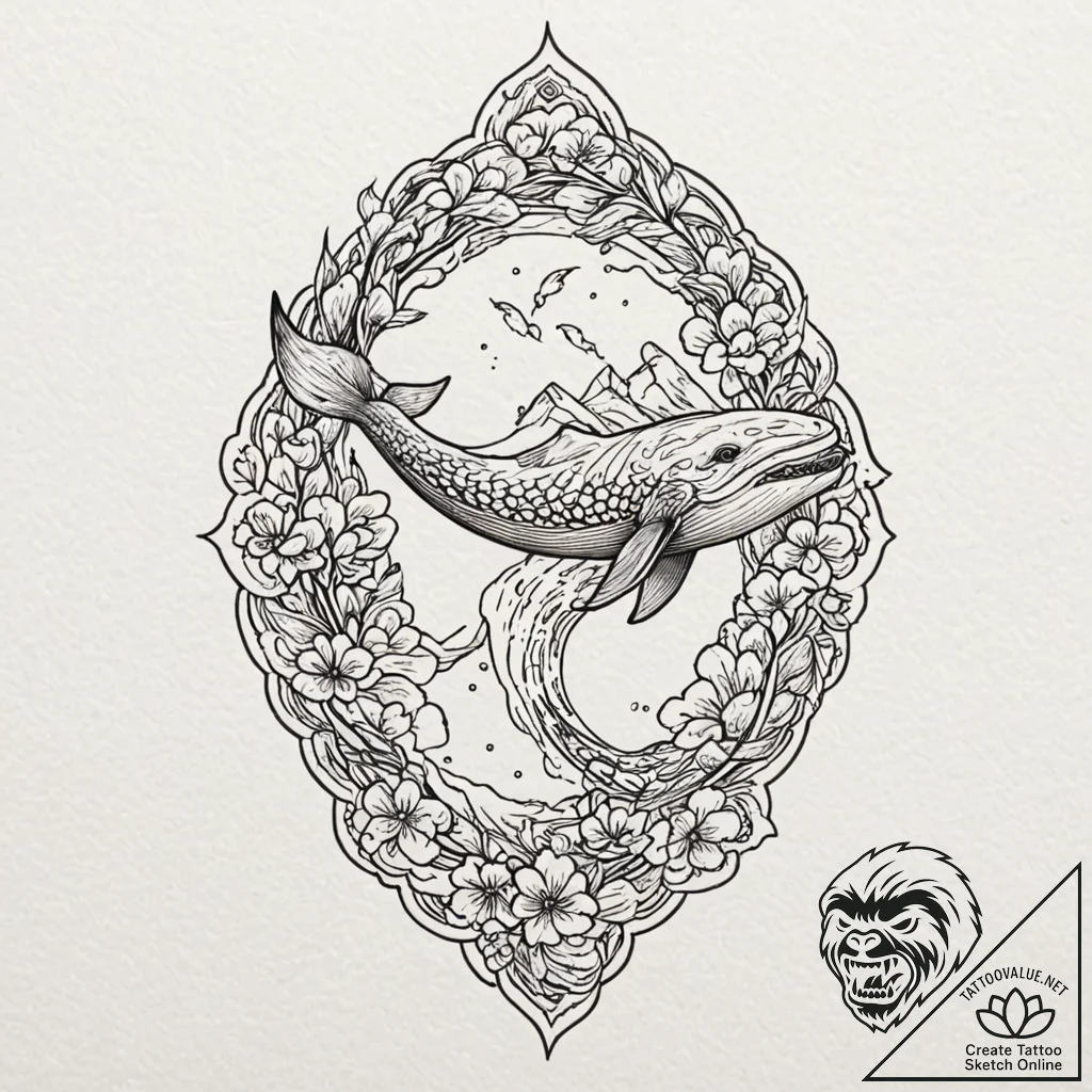 Whale, tattoo flash sheet design, minimalist... - tattoo sketch (№1751715093_0, 05.07.2025 11:31) — tattoovalue.net