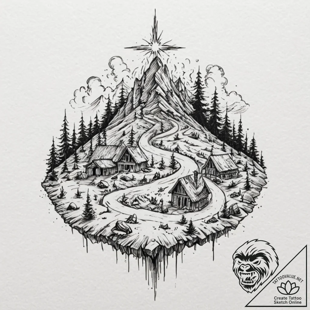 A graphic novel style tattoo of the burning v... - tattoo sketch (№1751715267_0, 05.07.2025 11:34) — tattoovalue.net