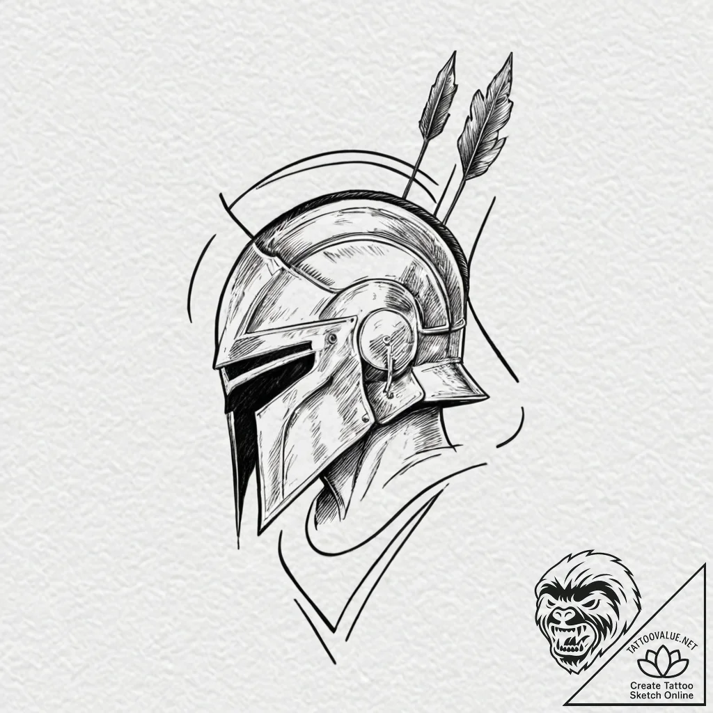 A spartan helmet with an arrow in it (is ther... - tattoo sketch (№1751715948_0, 05.07.2025 11:45) — tattoovalue.net