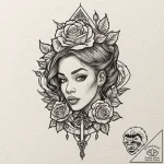 A neo-traditional portrait of ruby rhod, flam… – tattoo sketch (№1751716033_0, 05.07.2025 11:47) — tattoovalue.net