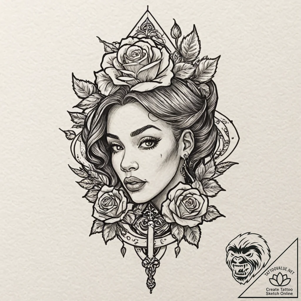 A neo-traditional portrait of ruby rhod, flam... - tattoo sketch (№1751716033_0, 05.07.2025 11:47) — tattoovalue.net