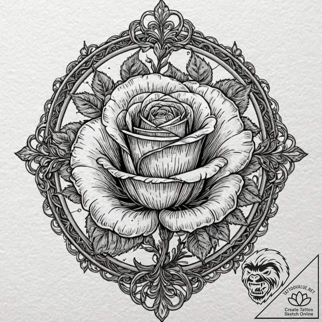 A linework tattoo of the enchanted rose from... - tattoo sketch (№1751716119_0, 05.07.2025 11:48) — tattoovalue.net
