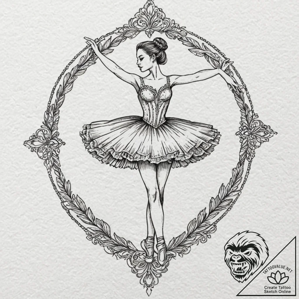 Ballerina, tattoo flash sheet design, linewor... - tattoo sketch (№1751716208_0, 05.07.2025 11:50) — tattoovalue.net