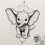 A linework tattoo of dumbo, the elephant, fly… – tattoo sketch (№1751716293_0, 05.07.2025 11:51) — tattoovalue.net