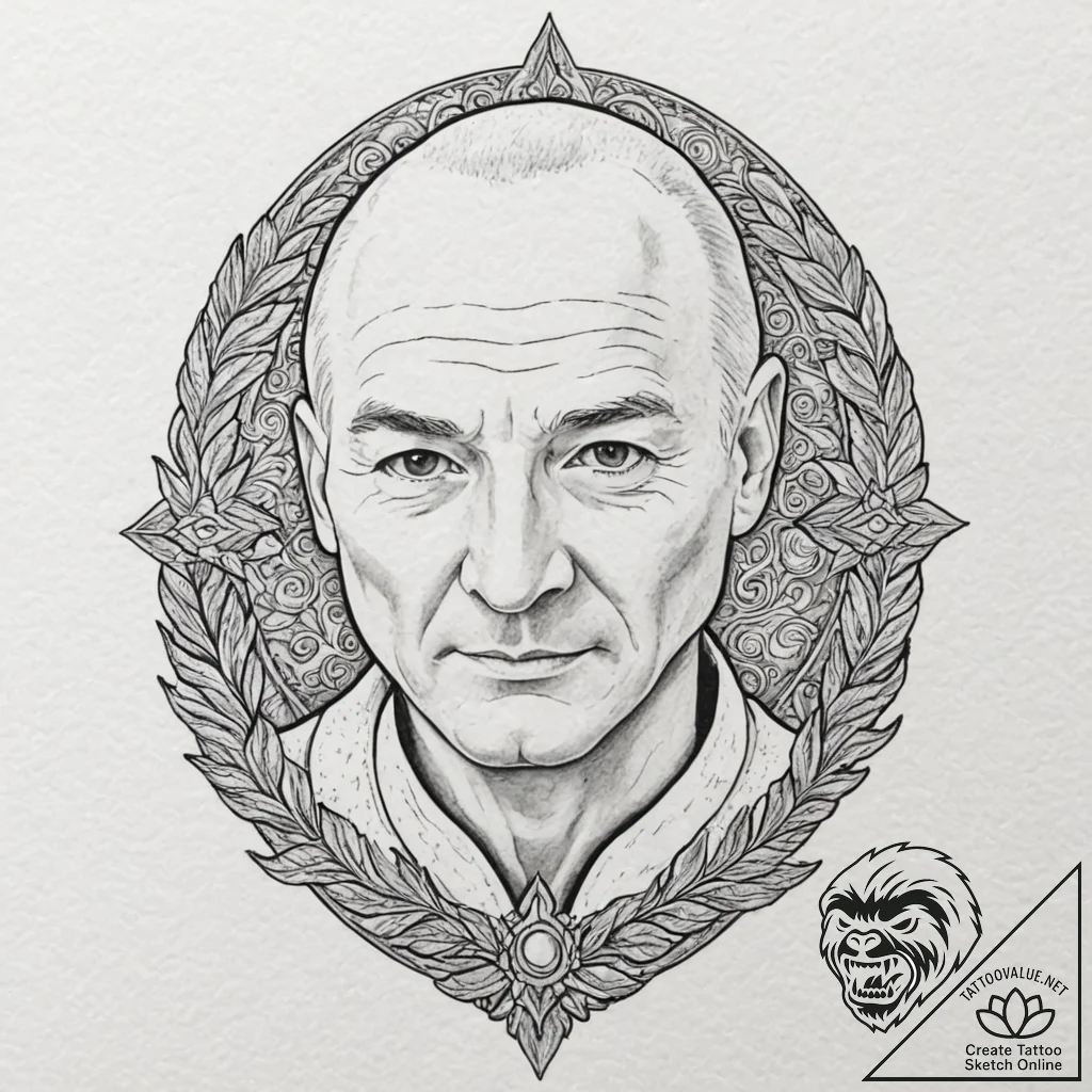 A watercolor portrait of captain jean-luc pic... - tattoo sketch (№1751716807_0, 05.07.2025 12:00) — tattoovalue.net