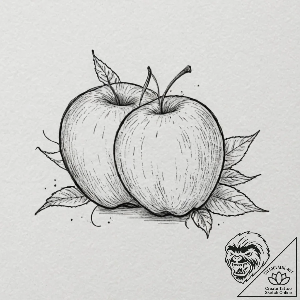 Apple, artistic tattoo sketch, black outline... - tattoo sketch (№1751717124_0, 05.07.2025 12:05) — tattoovalue.net