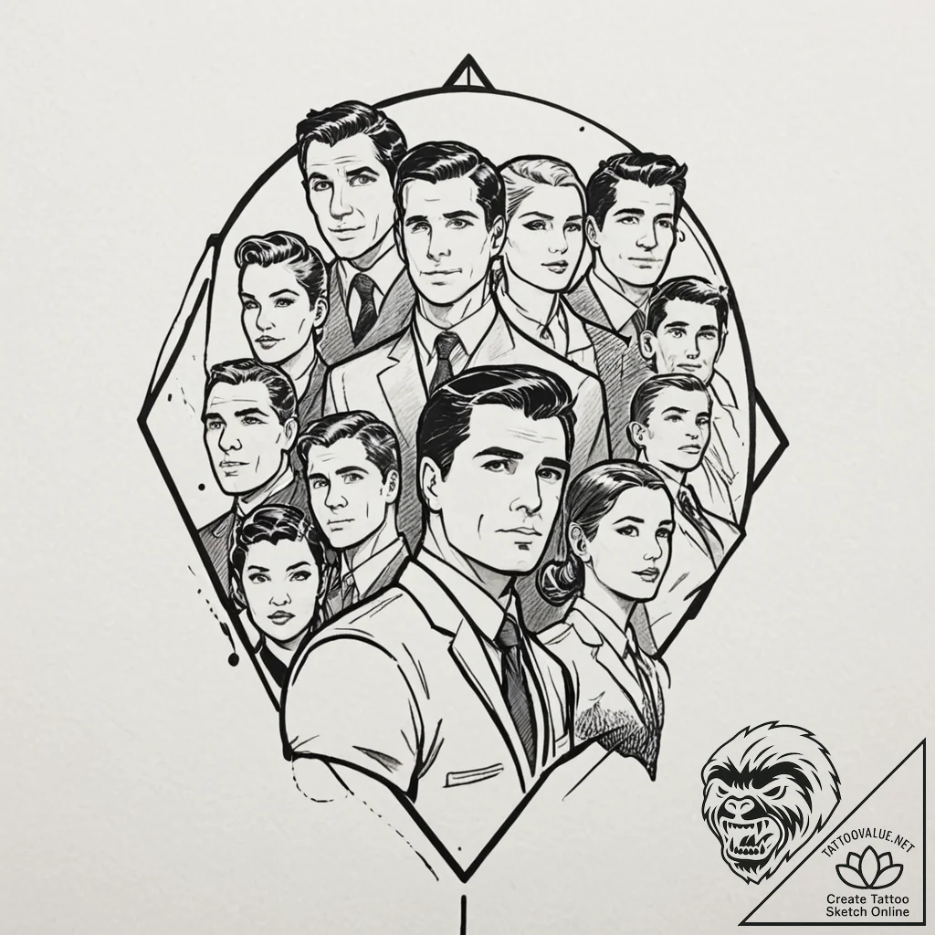 A linework tattoo of the main characters from... - tattoo sketch (№1751718898_0, 05.07.2025 12:34) — tattoovalue.net