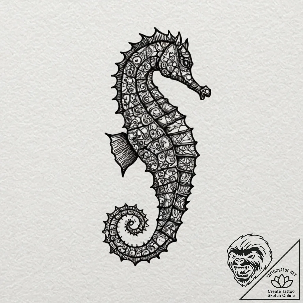 Seahorse, tattoo flash sheet design, on textu... - tattoo sketch (№1751718975_0, 05.07.2025 12:36) — tattoovalue.net