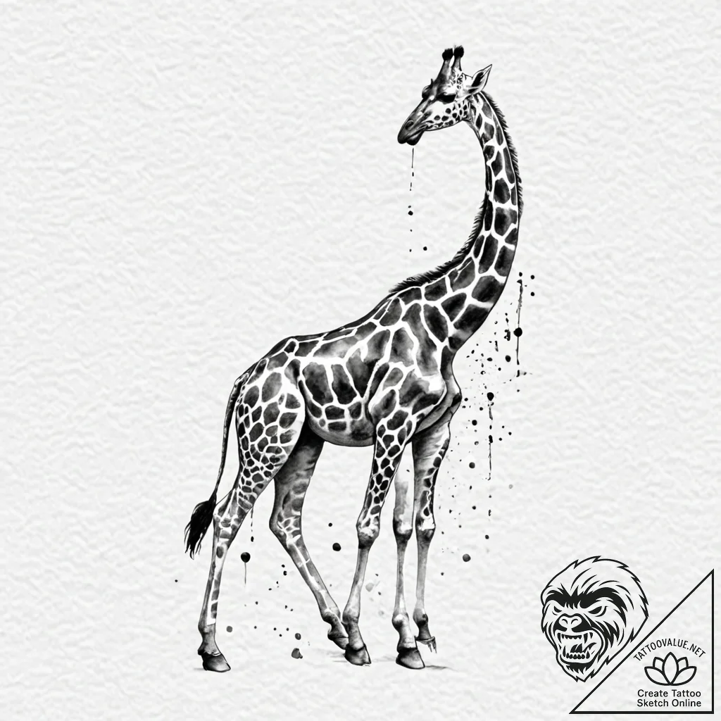 Giraffe, tattoo sketch design, dynamic compos... - tattoo sketch (№1751719743_0, 05.07.2025 12:49) — tattoovalue.net