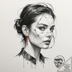 Trash polka style face of a replicant, half f… – tattoo sketch (№1751719819_0, 05.07.2025 12:50) — tattoovalue.net