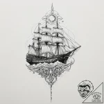 A linework tattoo of the rocinante ship from… – tattoo sketch (№1751719974_0, 05.07.2025 12:52) — tattoovalue.net