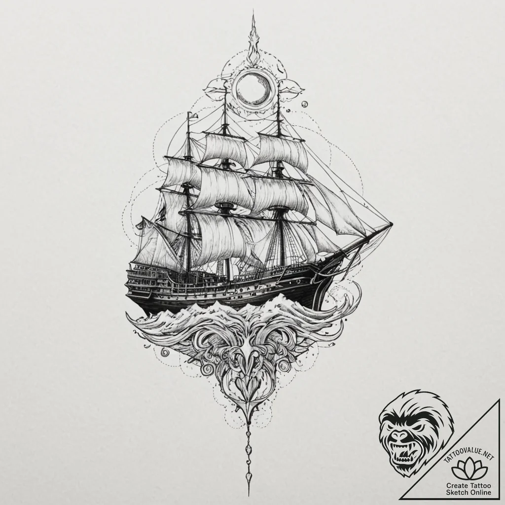 A linework tattoo of the rocinante ship from... - tattoo sketch (№1751719974_0, 05.07.2025 12:52) — tattoovalue.net