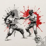 A linework tattoo of two figures sparring in… – tattoo sketch (№1751720051_0, 05.07.2025 12:54) — tattoovalue.net