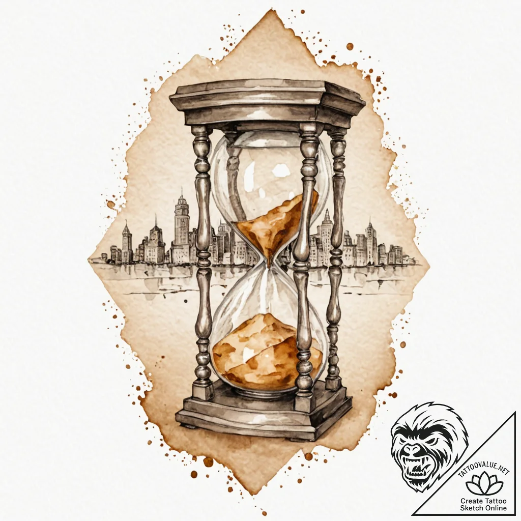 An hourglass filled with city dust instead of... - tattoo sketch (№1751720439_0, 05.07.2025 13:00) — tattoovalue.net