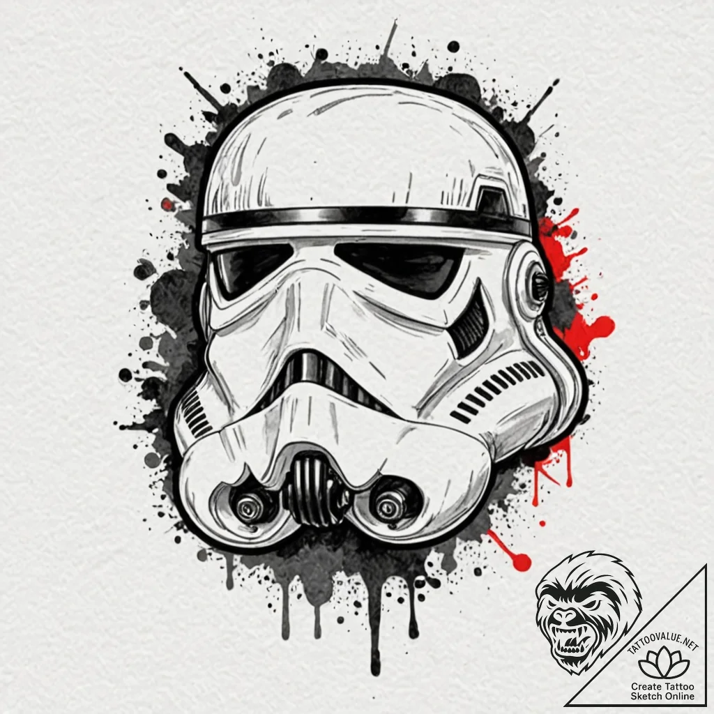 19. trash polka style tattoo of a stormtroope... - tattoo sketch (№1751720718_0, 05.07.2025 13:05) — tattoovalue.net