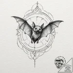 A linework tattoo of a vampire bat in flight,… – tattoo sketch (№1751720891_0, 05.07.2025 13:08) — tattoovalue.net