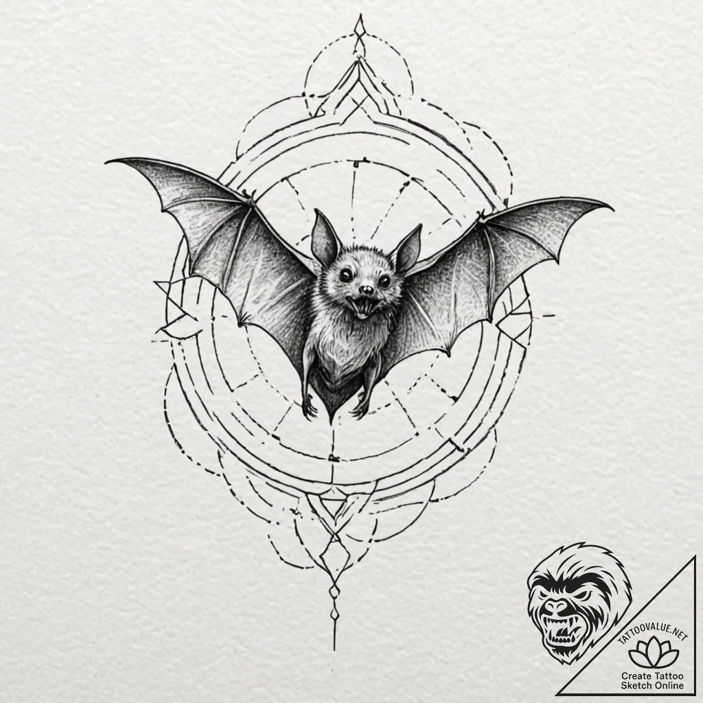 A linework tattoo of a vampire bat in flight,... - tattoo sketch (№1751720891_0, 05.07.2025 13:08) — tattoovalue.net