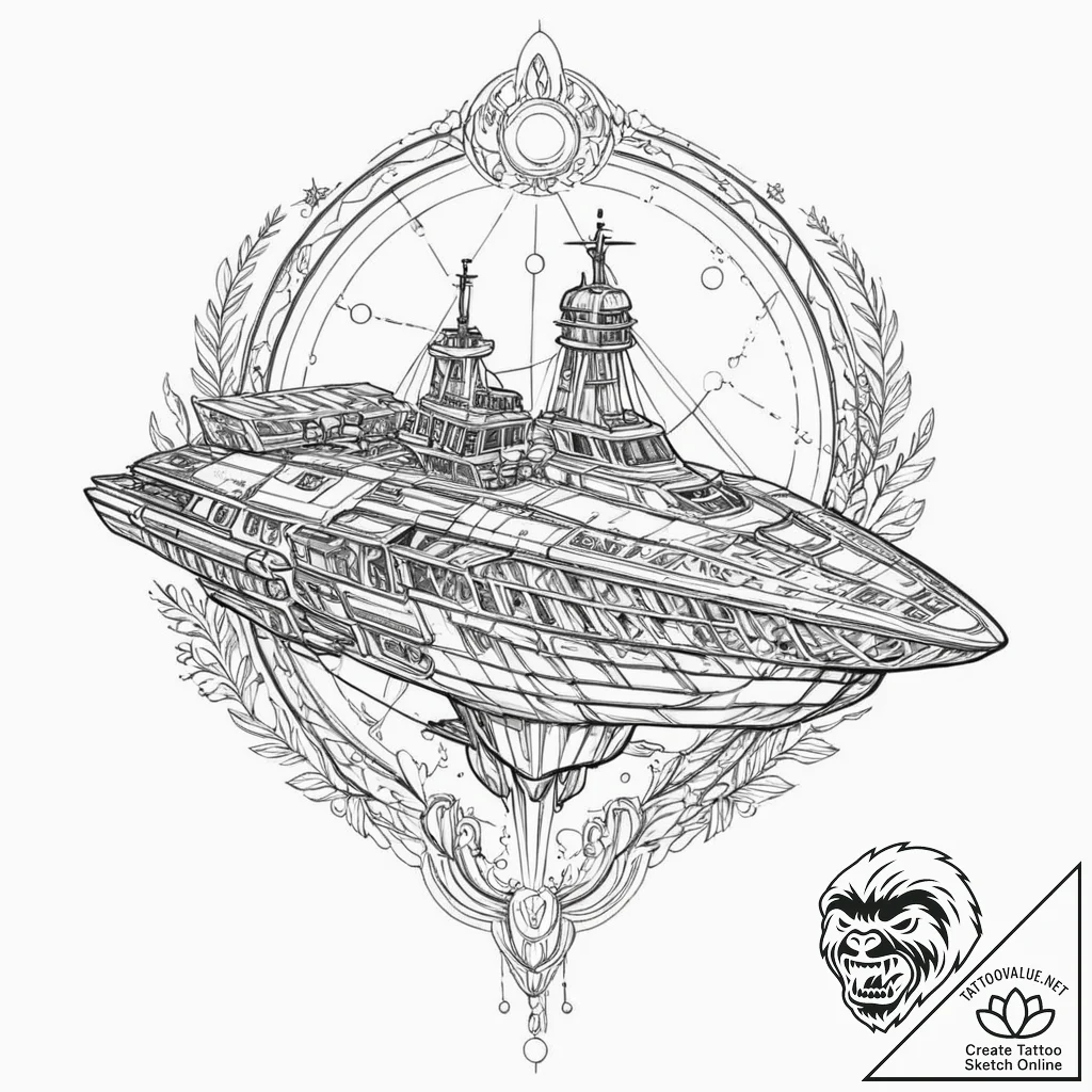 114. a sketch of the nostromo ship, detailed... - tattoo sketch (№1751720976_0, 05.07.2025 13:09) — tattoovalue.net
