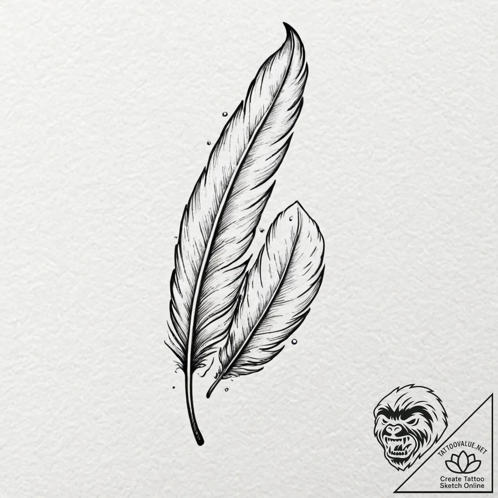 A bird feather turning into an ink quill, tat... - tattoo sketch (№1751721405_0, 05.07.2025 13:16) — tattoovalue.net