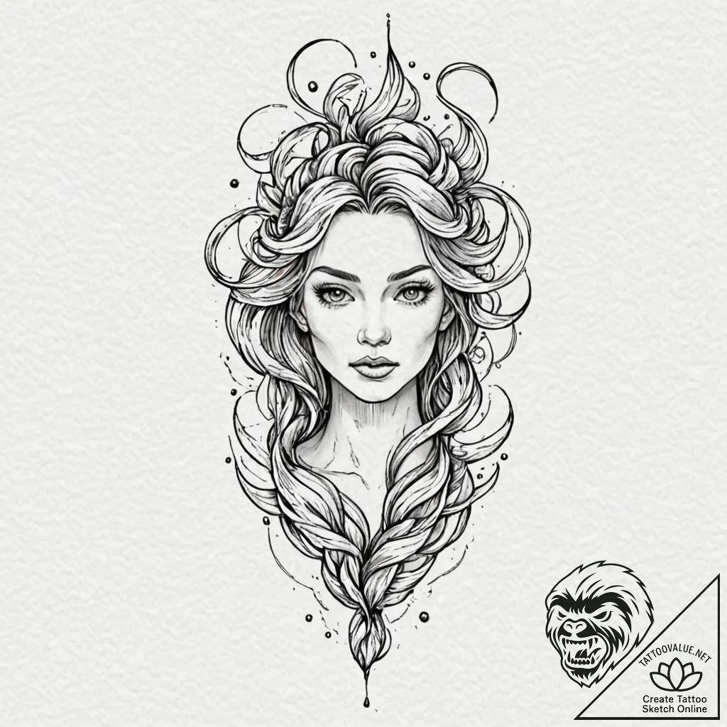 Vodyanoy (water spirit), ink illustration for... - tattoo sketch (№1751721831_0, 05.07.2025 13:23) — tattoovalue.net