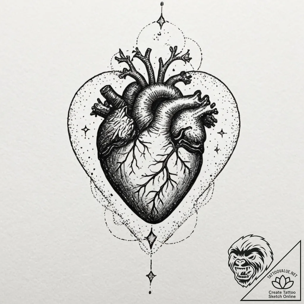Tattoo design for shoulder, an anatomical hea... - tattoo sketch (№1751722169_0, 05.07.2025 13:29) — tattoovalue.net