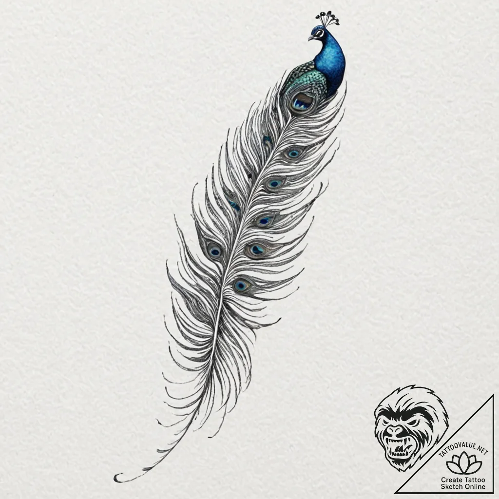 Tattoo design for a shin, a beautiful peacock... - tattoo sketch (№1751722339_0, 05.07.2025 13:32) — tattoovalue.net