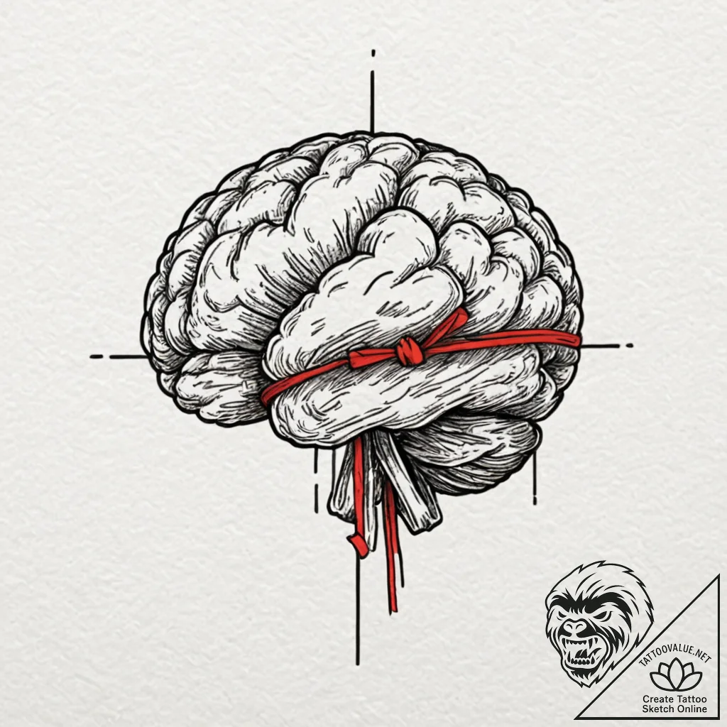 Tiny tattoo design, a brain, tied up in a per... - tattoo sketch (№1751722427_0, 05.07.2025 13:33) — tattoovalue.net